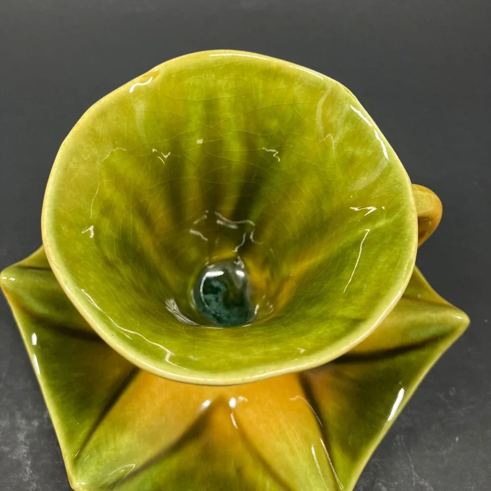 Kipp Ceramics Demitasse Cup Saucer 1947 Yellow Green Vintage Art Pottery
